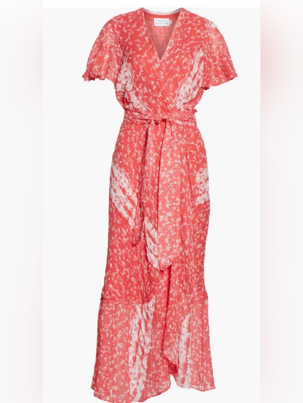 Tanya Taylor Blaire Midi Dress Silk Red White Asymmetrical Size 6-8